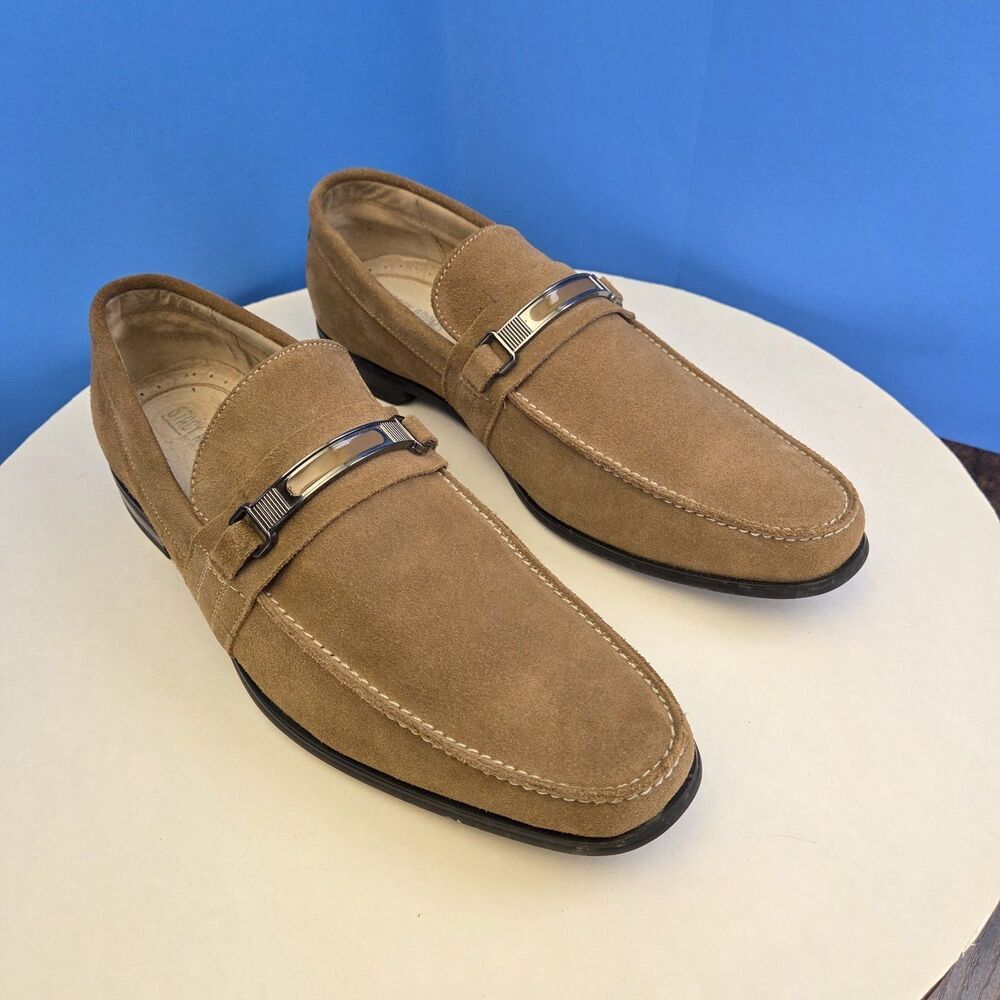 Stacy Adams Carville Bit Loafers Men's 10M Sand Suede Hand Stitched Luxury